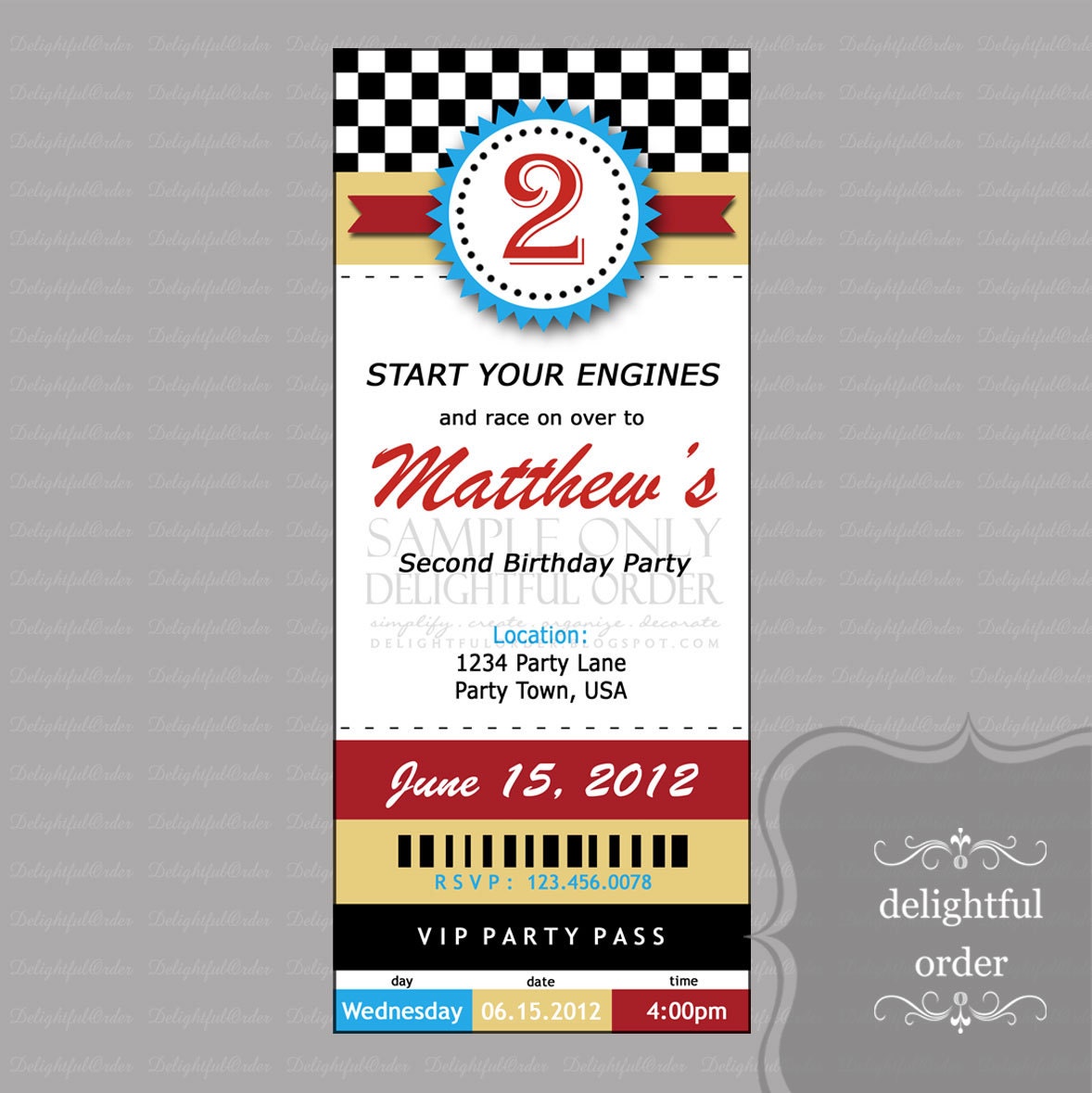 Custom - Race Ticket - Birthday Party Invitation - JPEG Printable File