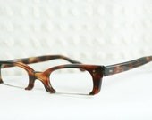 50s Eyeglasses 1950s Tortoise Glasses Square Zyl Horn Rim Half Frame Brown 50/24 Unisex Large Optical Frame