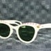 1950's Cat Eye Sunglasses White Candy Cane Red Stripe Browline Ready to Wear Green Lens Butterfly Temple Resort Beach Wear