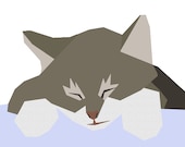 Sleeping tabby kitten paper-piecing quilt pattern, PDF