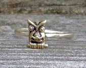 Little Owl- Sterling Silver and Brass -Stacking Ring