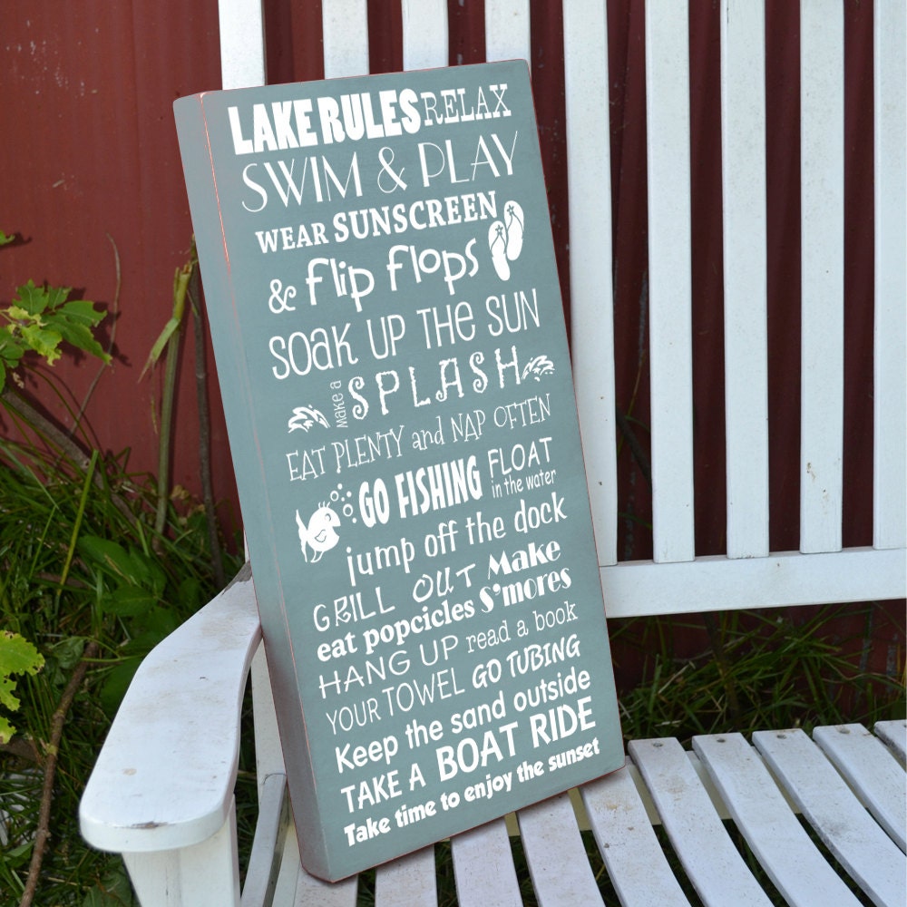 Lake Rules painted wood sign