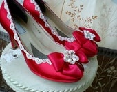 Wedding shoes, Red Peep toes -- The Fiona