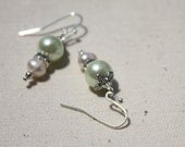 Pearl Earrings, Bridesmaid Earring, Wedding Jewelry, Bridal, Light Green Pearl