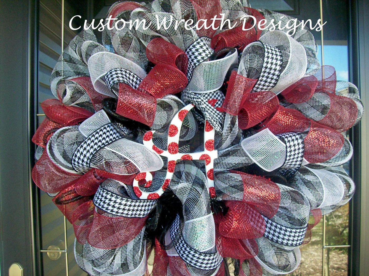 Deco Mesh Houndstooth Alabama Wreath with Hat