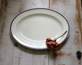 Vintage Oval Platter With Blue and Gold Outer Edges