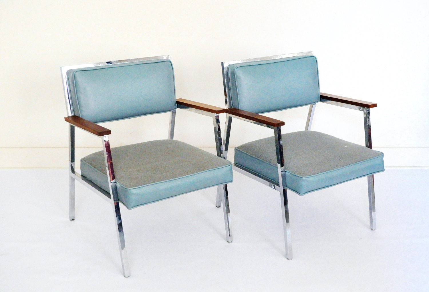 Mid-Century Chrome and Wood Office Chair