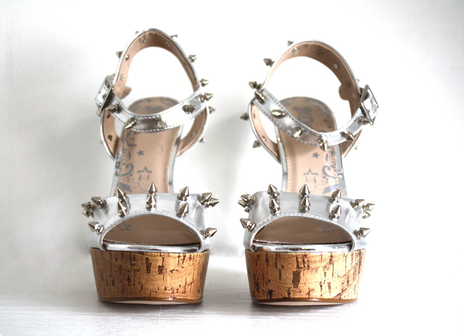 Spiked Platform Sandals - Metallic Silver
