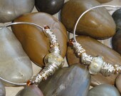 EARRINGS - Gold Amber  Murano Glass Crystal Silver Hoop Wire Wrap Jewelry Earrings - Free Shipping