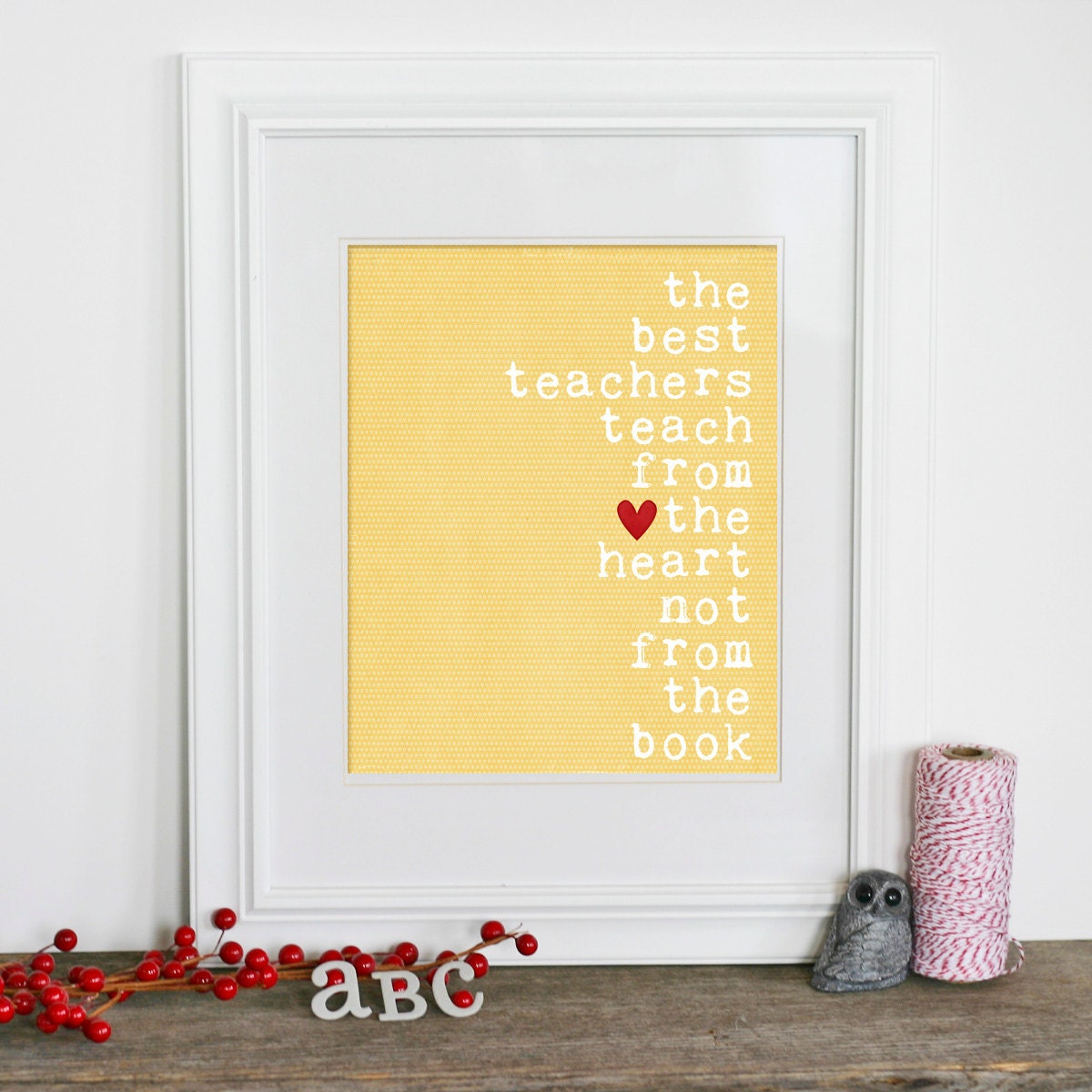 Teacher Appreciation Poster Gift Teacher Thank You Gift Art Print Best Teachers Yellow Polka Dot Red Heart