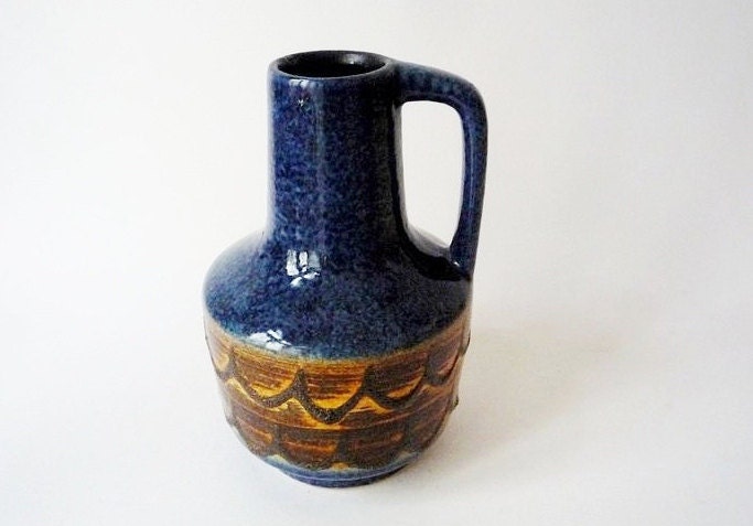 Vintage Blue VEB Haldensleben Fat Lava Vase