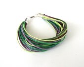 Purple and green bracelet, summer fashion bracelet, neon bracelet, waxed cotton cord bracelet,  multistrand bracelet - dekkoline