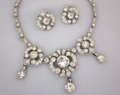 BOGOFF Rhinestone Necklace Set, Bridal Necklace Set, Clip On Earrings, Collar Necklace,  Statement Vintage Wedding Jewelry - JryenDesigns