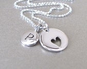 Silver Initial & Heart Charm Necklace