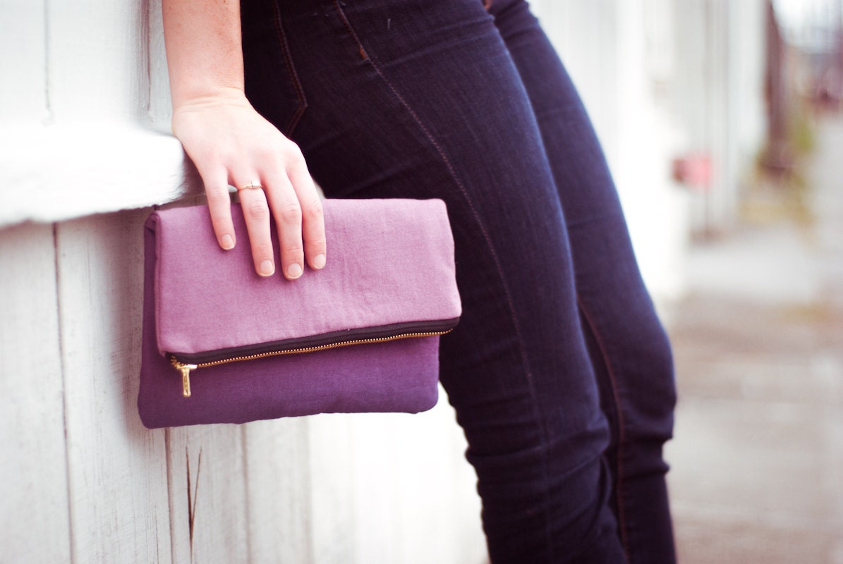 Plum purple ombre foldover clutch