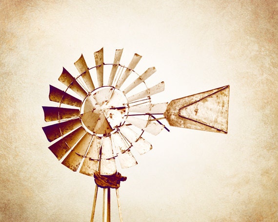 Country Photography - windmill rural wall art print - farm countryside photo - beige light brown - 8x10 Photograph, "WindKeeper"