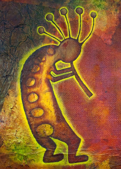 ACEO PRINT South West Kokopelli ATC Indian Art - Free Shipping