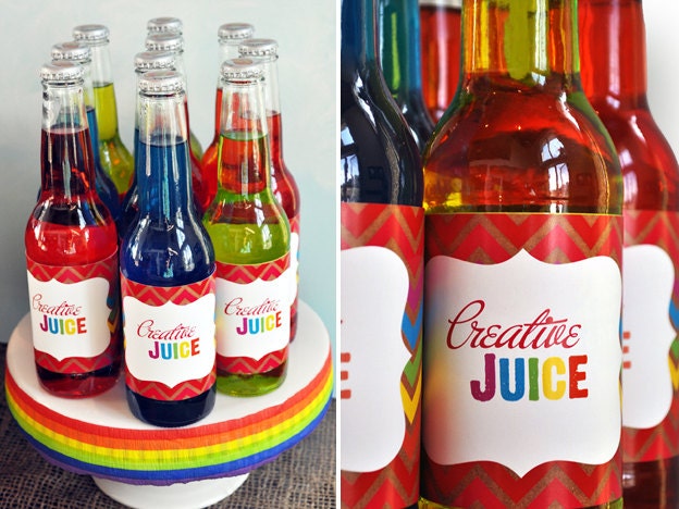 Rainbow Art- Creative Juice Soda labels/ drink wrappers- Rainbow art party, art party, rainbow party