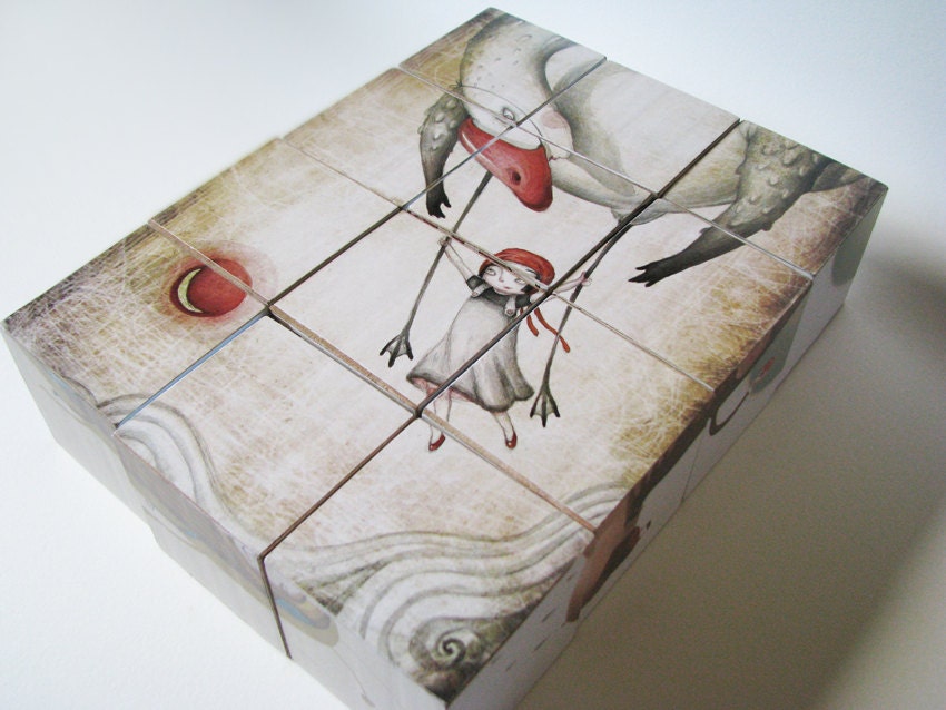 Animal pictures- wooden art puzzle toy blocks-children's wood toy-wood puzzle