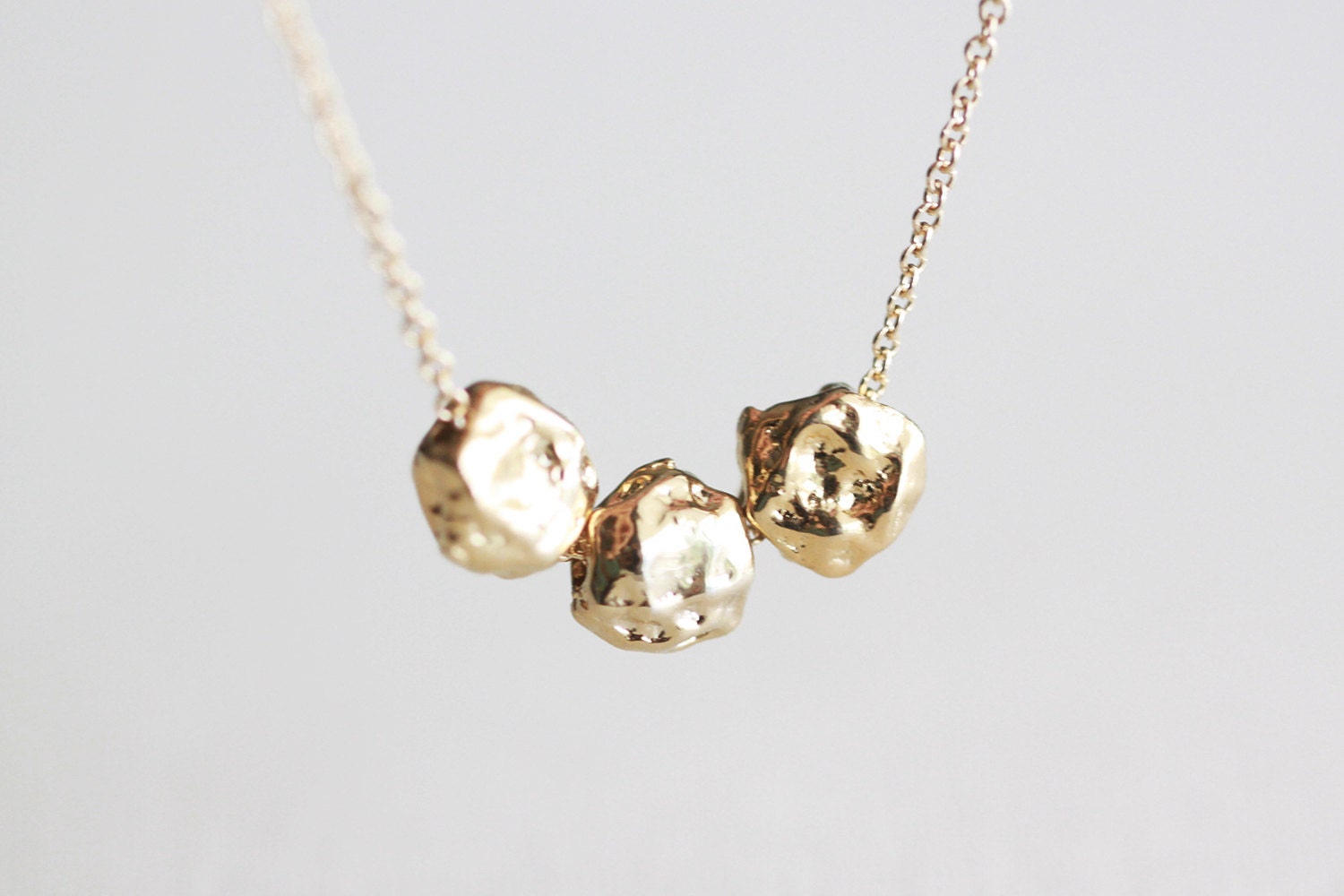 Gold Nuggets Necklace - small golden nugget trio on 14k gold filled necklace by petitor, stocking stuffer