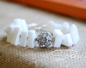 White, Antique Silver and Pave crystal beaded bracelet with toggle clasp - The Glamorous Life