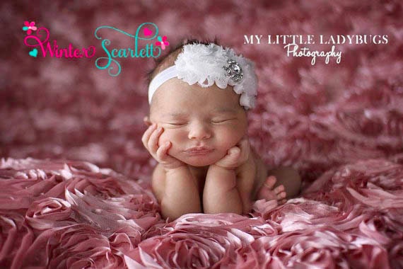 Baby headband- White rosette rhinestone headband, baby headbands, newborn headbands,Flower Headband - Baby Girl Headbands