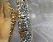 Wedding Gold & Crystal Rhinestone Cuff Bracelet, signed Lisner, Wedding Jewelry
