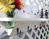 4 Hook Rail 30 in.Wall Shelf with Recessed Vase.. "Antique White" or You Choose Color... Shabby Chic Cottage..