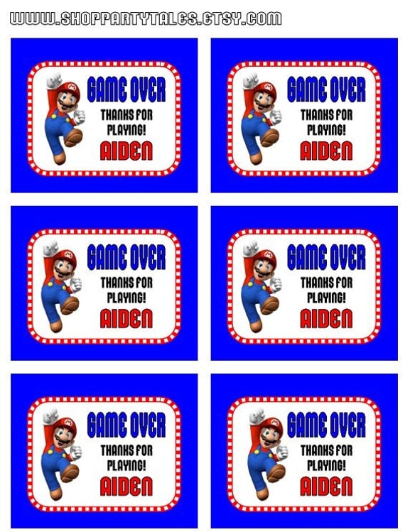 Super Mario Bros wii Birthday Boy Party Printable GAME OVER Thank you favor tags by PartyTales Il_570xn