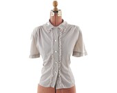 Vintage 1940's Heather Gray Lace Secretary Art Deco Blouse L