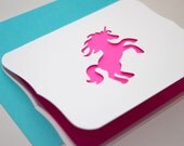 Pink Unicorn Card with Scalloped Edge, Custom Message Available