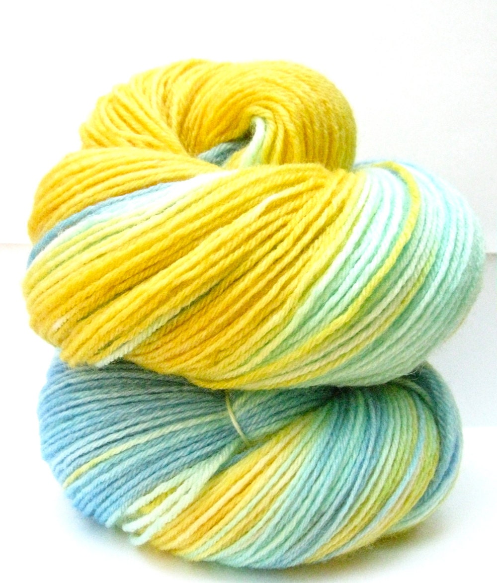 Hand Dyed Yarn - Superwash BFL and Bamboo, Lustre Sock Yarn in Summertime - Preorder.
