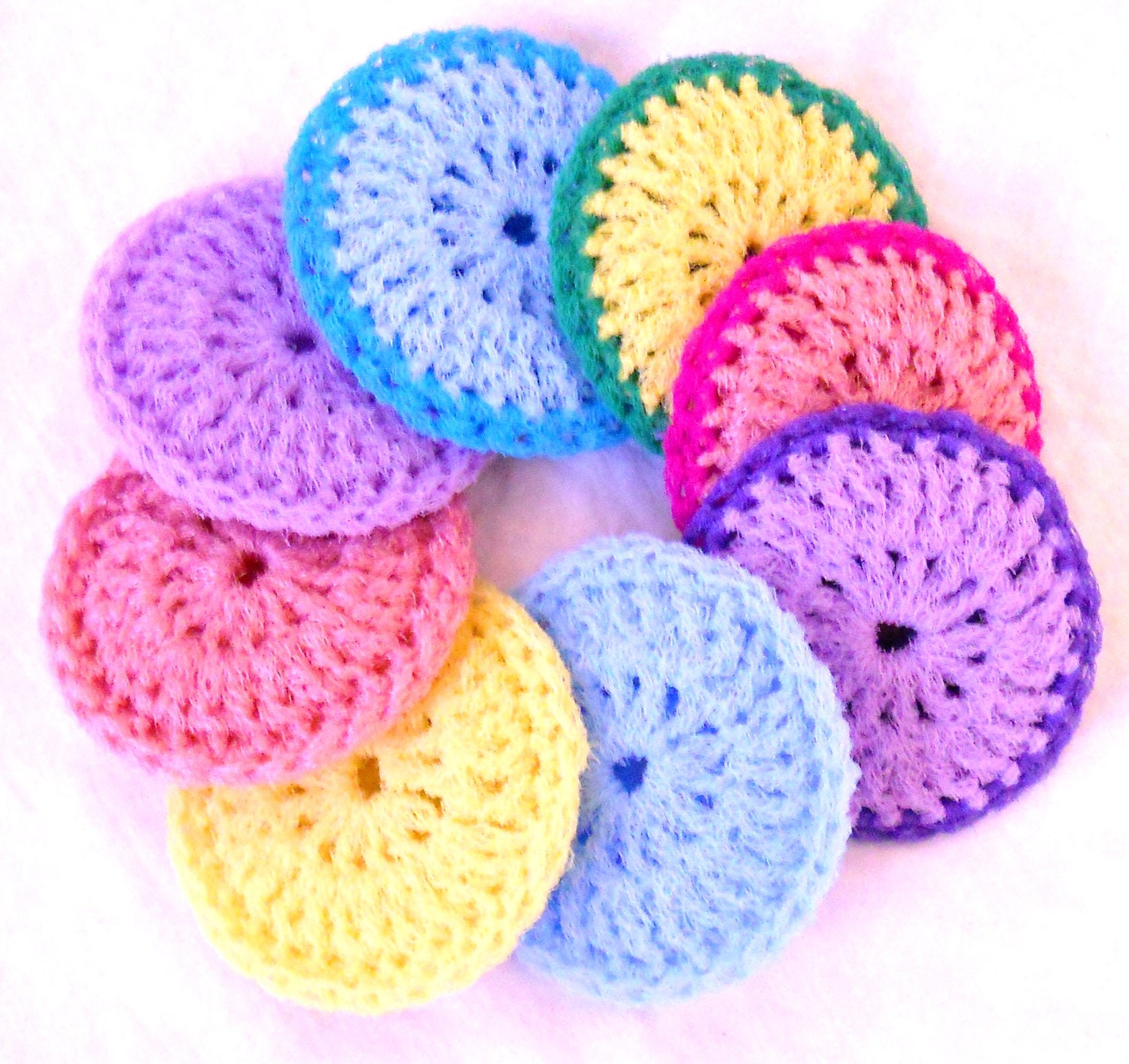 Crochet Nylon Dish Scrubbies - Set of 8 - Pastel Collection - Pot Scrubber