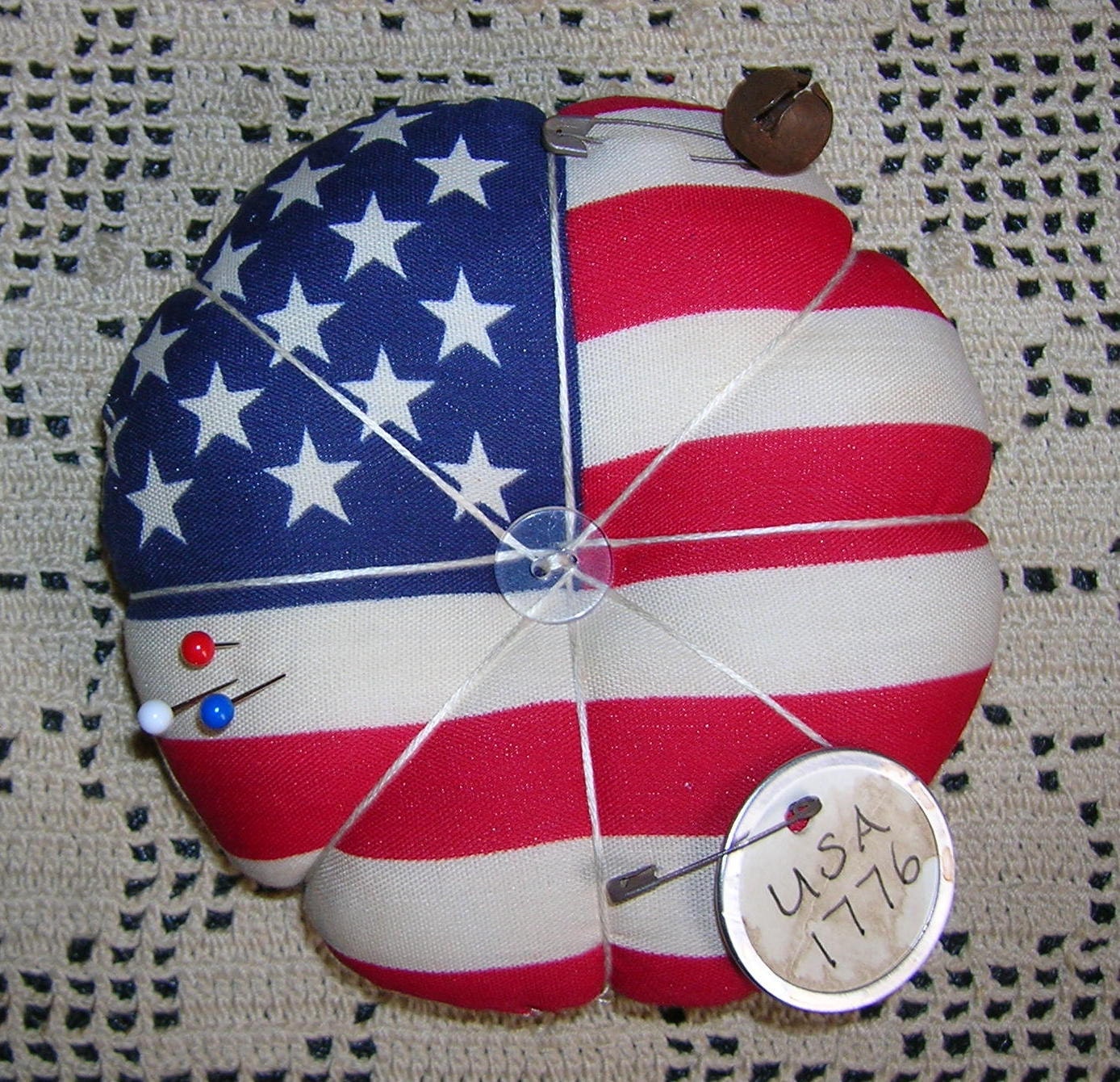Primitive Pin Keep Patriotic Stars & Stripes Pin Cushion Americana Primitive Decor