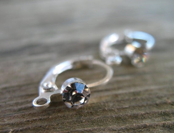 Silver Leverback Earring Wires, Rhinestone Crystal, Silver Plated Over Copper, 3 Pairs