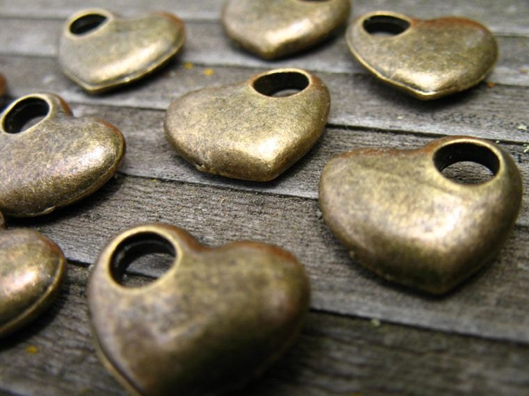 Antiqued Bronze Heart Charms, 13mm, 12pcs