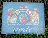 Blue & Pink "Create" Wooden Sign with Camera