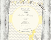 Chevron Baby Shower Invitation giraffe Baby Shower Invitation gender neutral yellow and grey baby shower Invites (item109f)