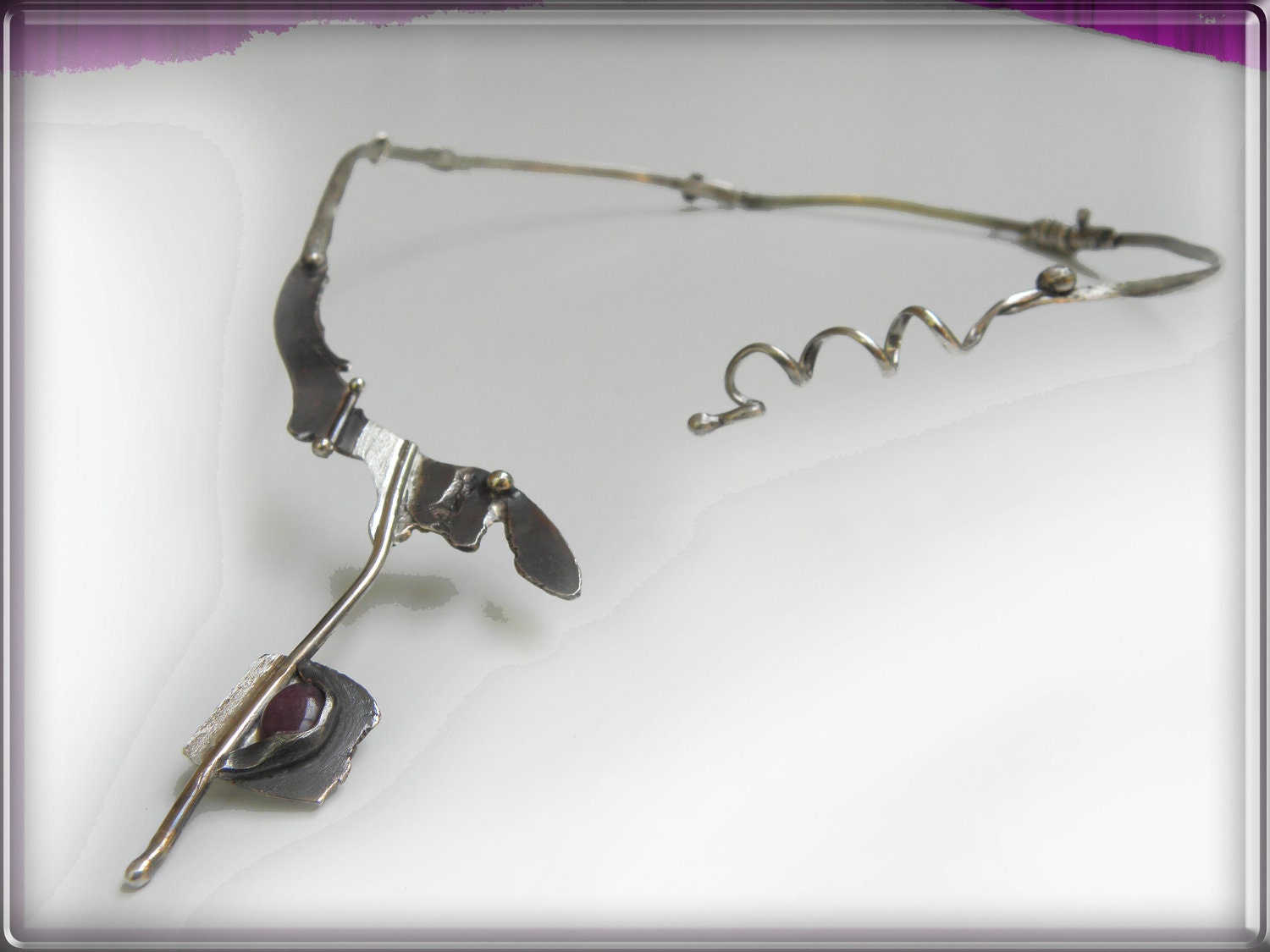 UNIQUE silver ruby  necklace  artistic designer jewelry gemstone