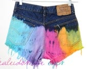 Vintage Levis High Waist RAINBOW OMBRE Dyed Denim Cut Off Shorts XS S