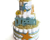 Dream Moon & Stars Diaper Cake - Three Tier Baby Shower Gift or Centerpiece girl boy neutral