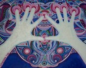 Touch (9"x12" print of acrylic painting showing hands against colorful abstract shapes)