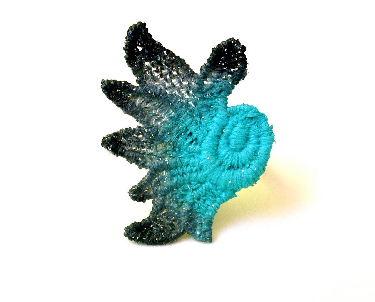 Lace Ring Hand Painted - Black and Aqua Blue Ombre - Customizable Colors - WhiteBearAccessories