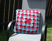 Decorative Crochet Catherine's Wheel Throw Pillow Cover in Turquoise and Red