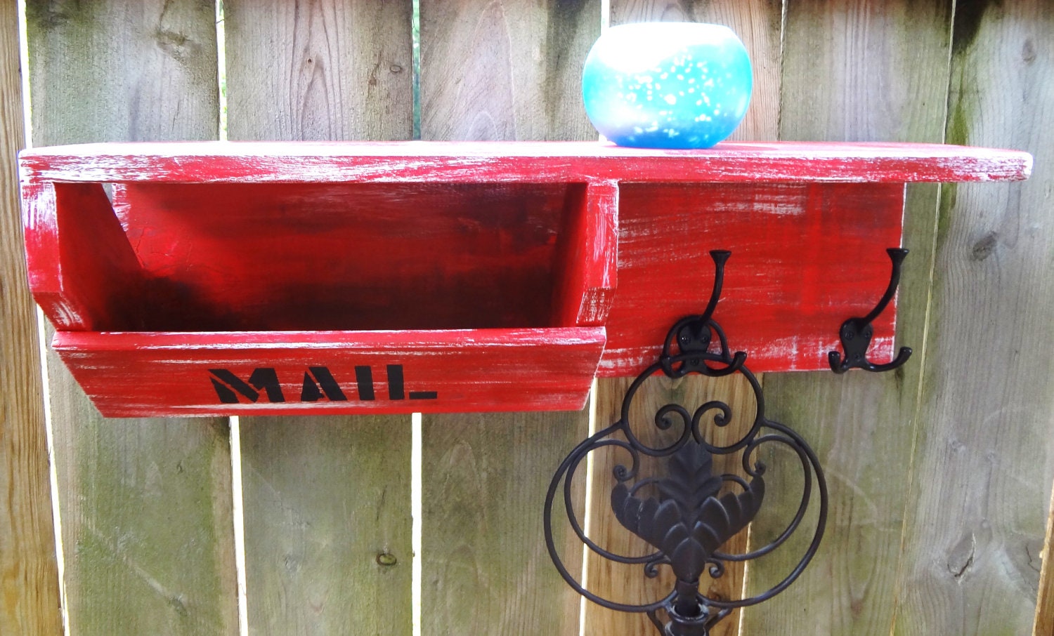 Storage Crate Shelf and Hook 2' Cottage Chic Customized Kitchen Bathroom Mail Coat Towel Rack