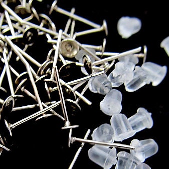 50, 3 mm Surgical Steel Earring Posts with Silicon Backs