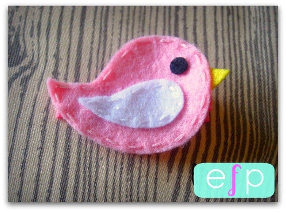 Bird Felt Hair Clip- Baby Hair Clip- Baby Girl Hair Clip with Gripper Toddler Hair Clip Pink