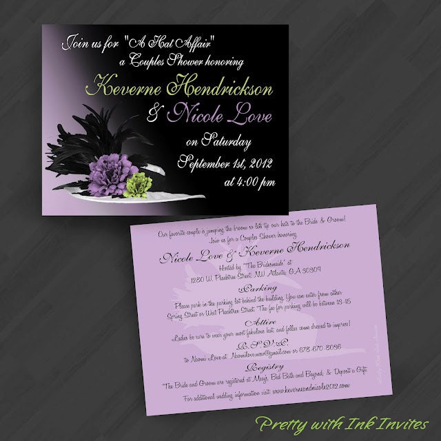 Cruella de Vil Derby Hat Invitations for Bridal Shower/Hat Party/Bachelorette/Engagnement/Your Special Event (Shown in Lavender)