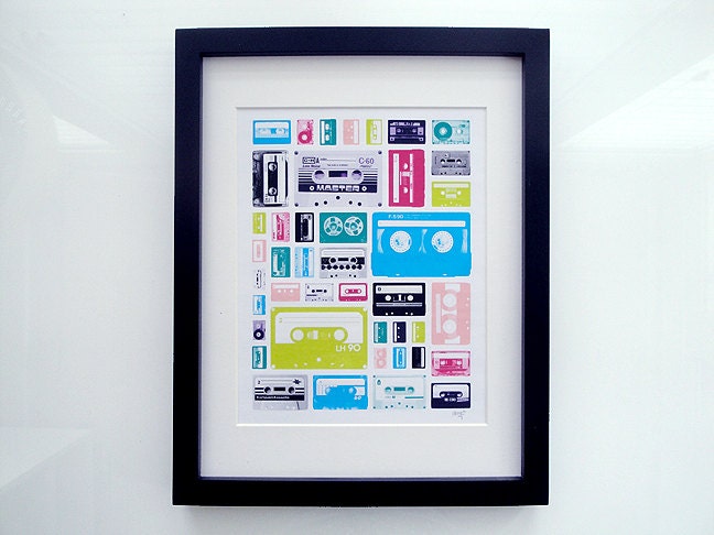 Cassette Tape Art Print, 8 x 10, Retro Mix Tapes