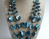 Triple Strand Turquoise Shell and Teal Porcelain Bead Necklace